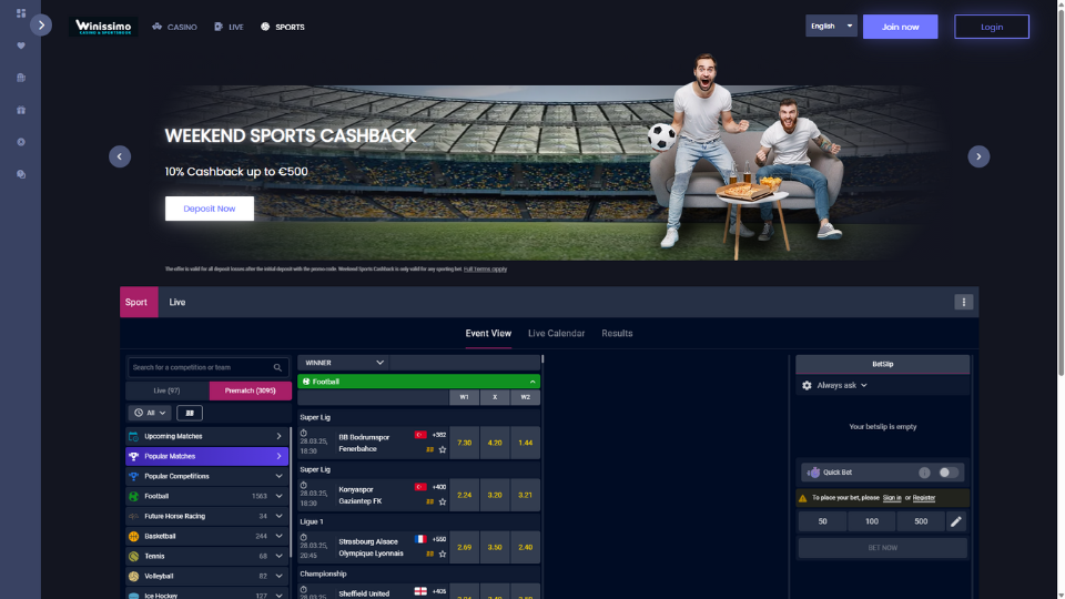 Winissimo Sportsbook screenshot